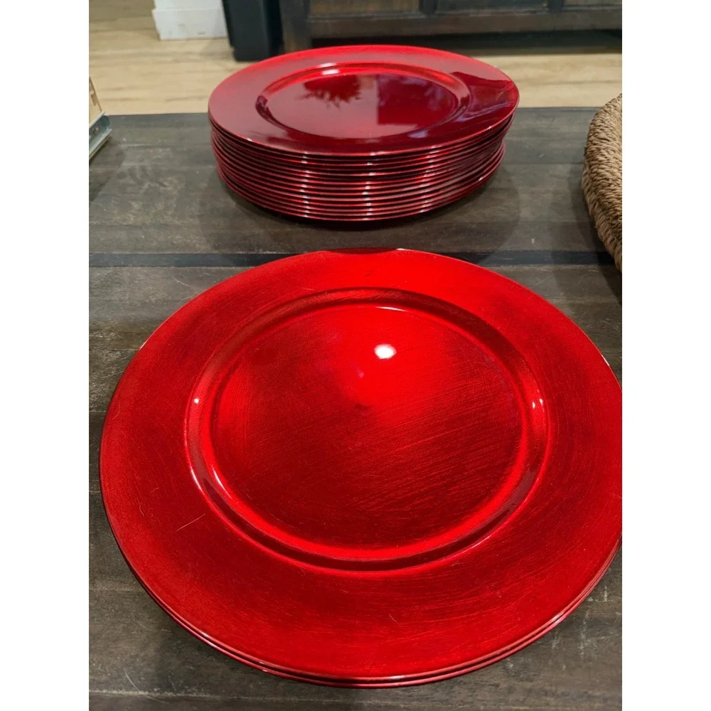 Set of 15 Metallic Red Charger Plates 13 Inch Round Holiday Table Decor Bulk